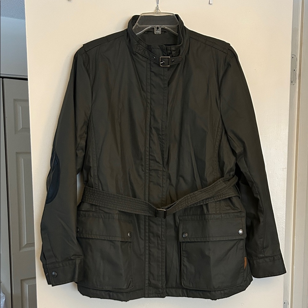 Coach Women's Utility Jacket in Olive XL Leather Patches on Sleeves